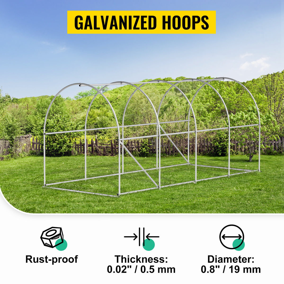 15ft x 6.5ft x 7ft Walk‑In Tunnel Greenhouse — Galvanized Steel Frame Roll‑Up Windows & Zippered Door White