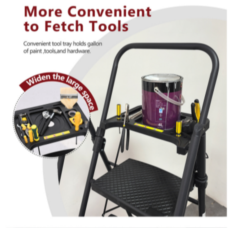 4‑Step Folding Ladder with Non‑Slip Pedals & Tool Tray — 330 lb Capacity, Black Steel, Ideal for Home & Office