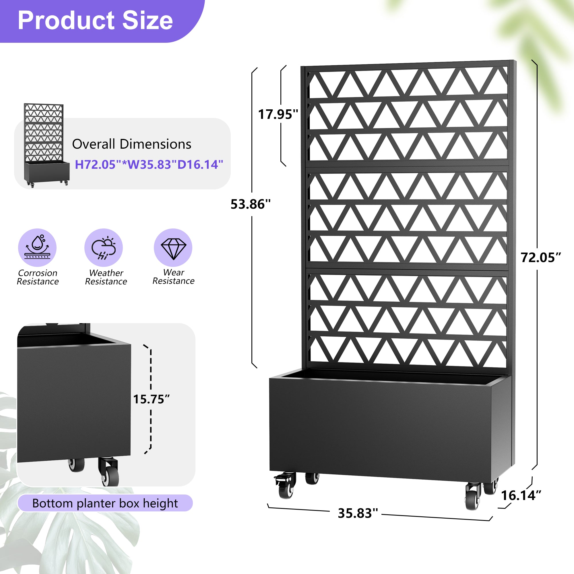 Metal Planter Box with Trellis – 72" Raised Garden Bed for Climbing Plants & Privacy Screen