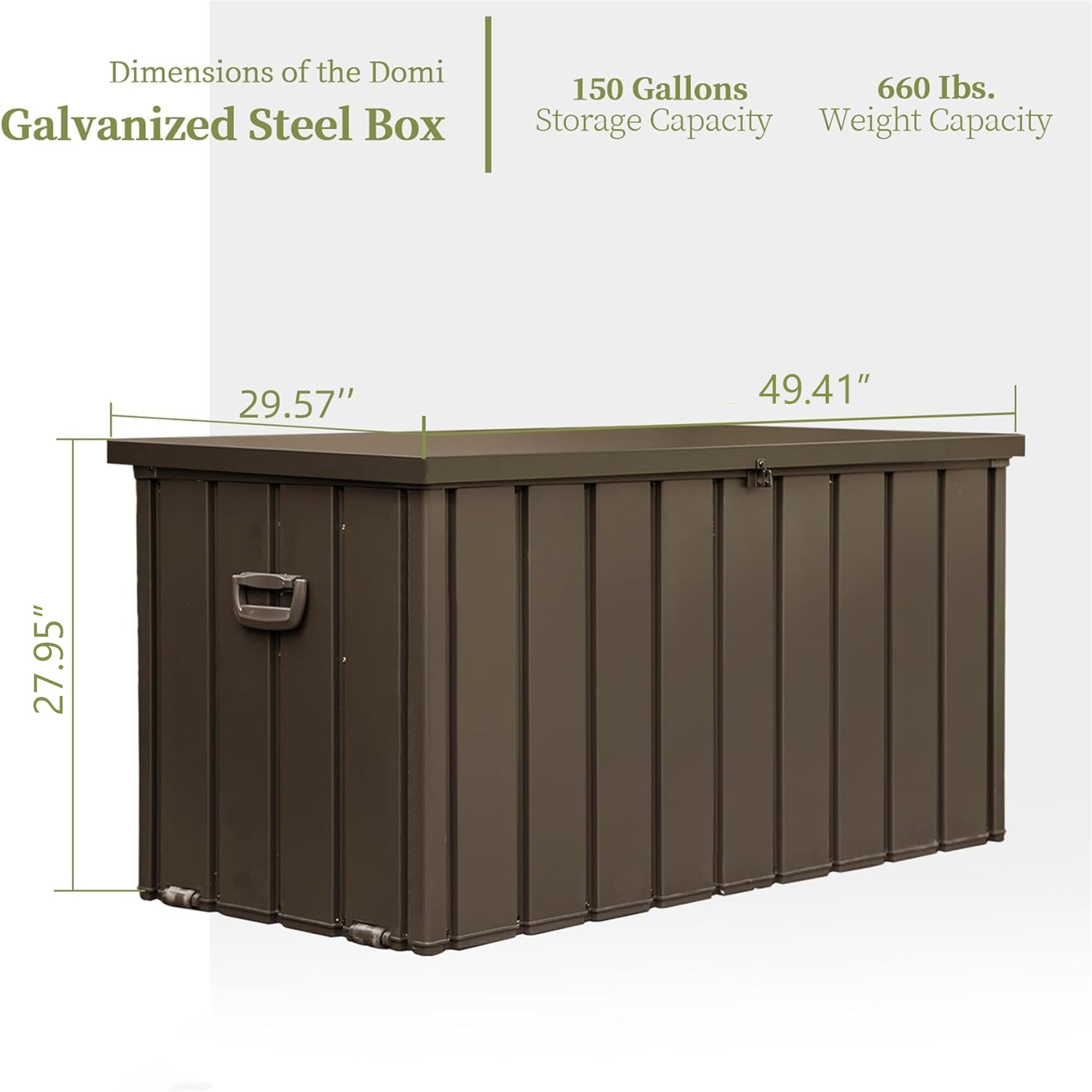 150 Gallon Outdoor Steel Deck Box with Resin Base – Waterproof Patio Storage Bench, Dark Brown, 660 lb Capacity