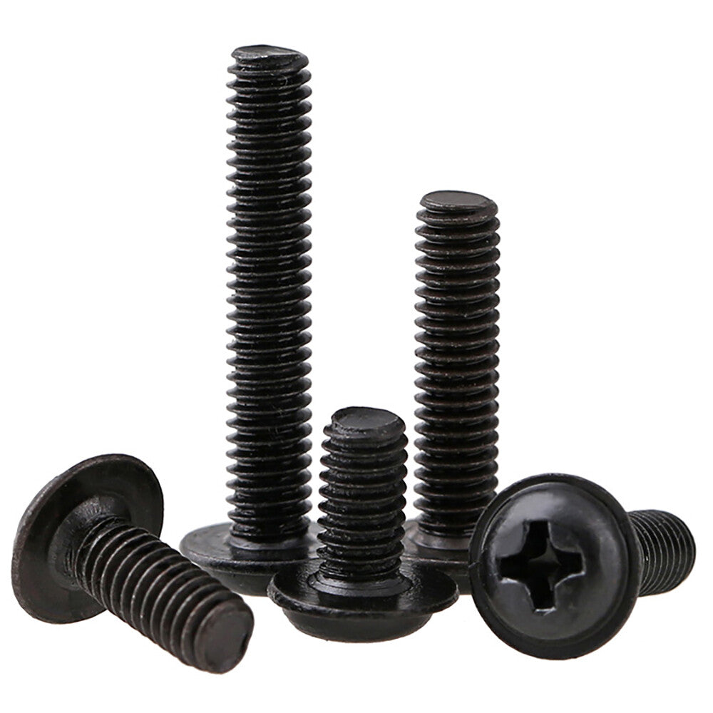 M2–M4 Flanged Button Head Phillips Screws – Black Zinc or Nickel Plated Carbon Steel