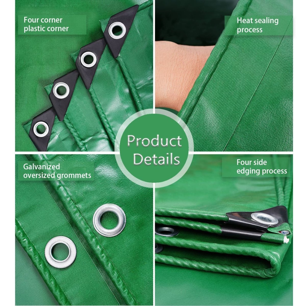 5x7ft to 10x12ft Green Heavy Duty Poly Tarp Waterproof Awning Poly PVC Boat Canopy Cover Tarpaulin Tent - HomeDIYer