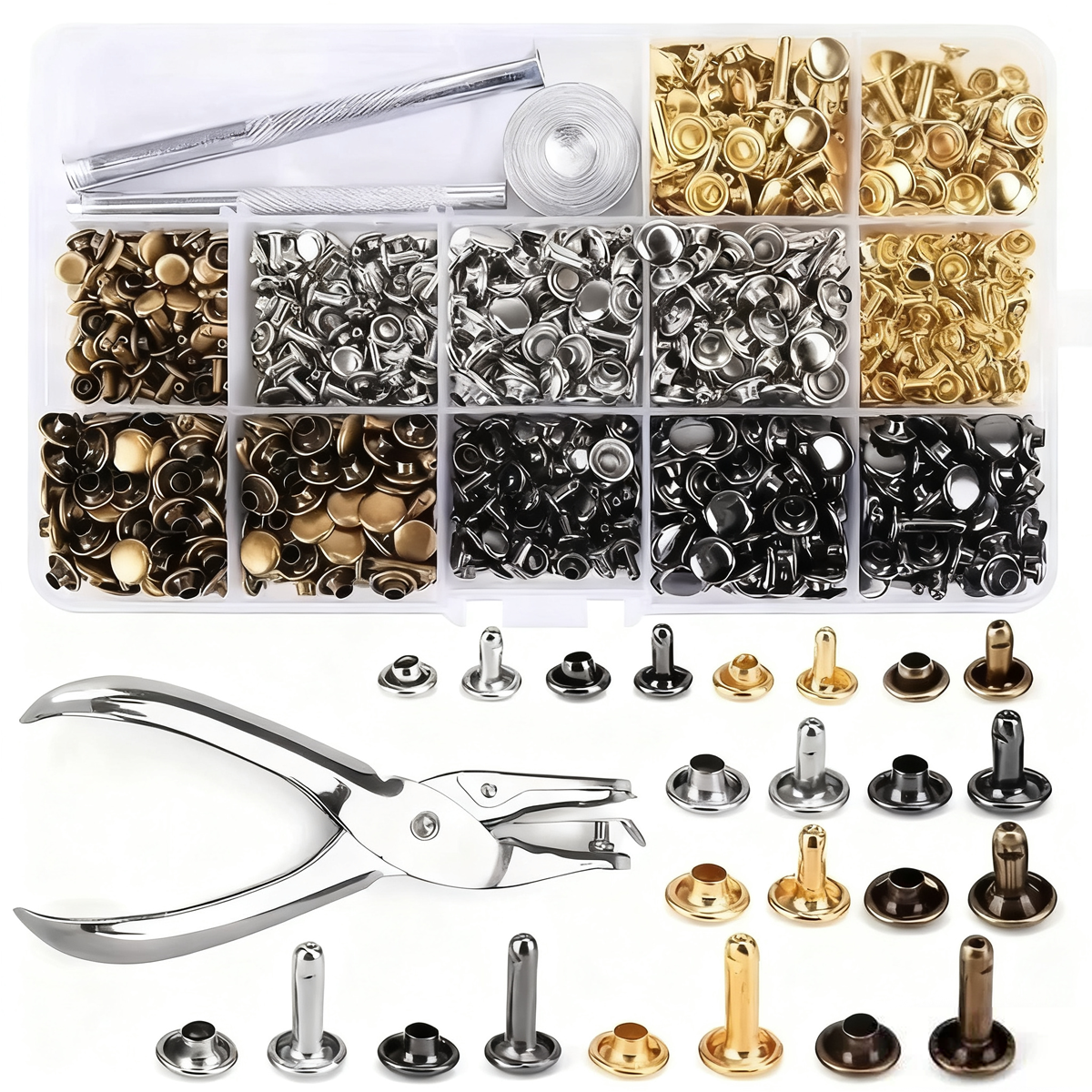 Metall-Doppelkappennieten, runde Nieten für Heimwerker, Lederhandwerk, Taschen, Gürtel, Kleidung, Kleidungsstücke, Schuhe, Haustierhalsbänder, Befestigungswerkzeuge