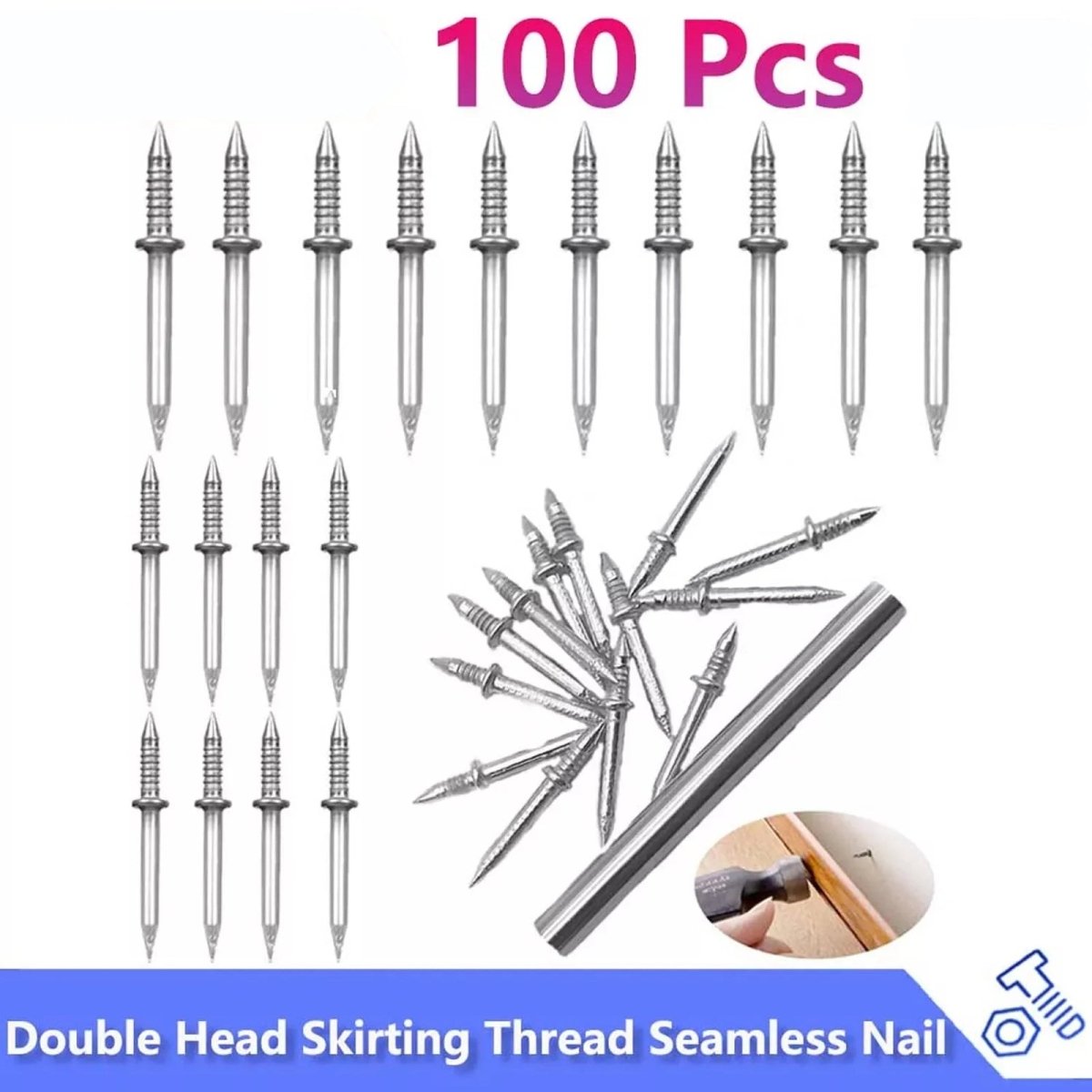 100 Pcs Double - Head Skirting Thread Seamless Nail Metal Skirting Line Marks Nail - HomeDIYer