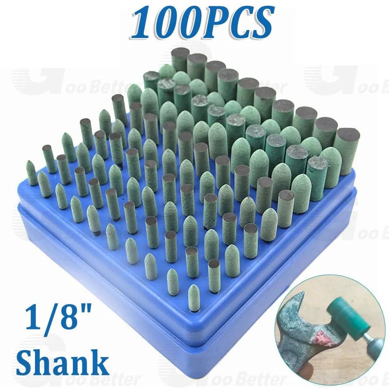 100Pcs Rubber Grinding Head Polishing Burr Bit Mounted Kit For Dremel 1/8'' Shank - HomeDIYer