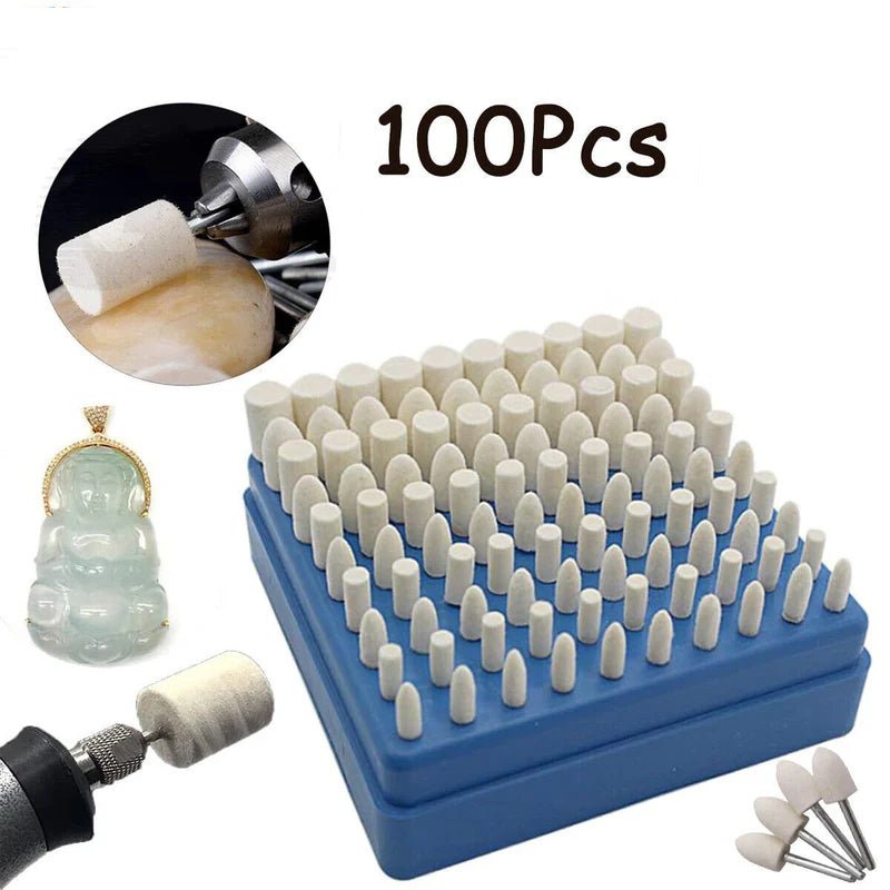 100pcs Wool Felt Polishing Heads 4mm - 10mm Set For Dremel Drill - HomeDIYer