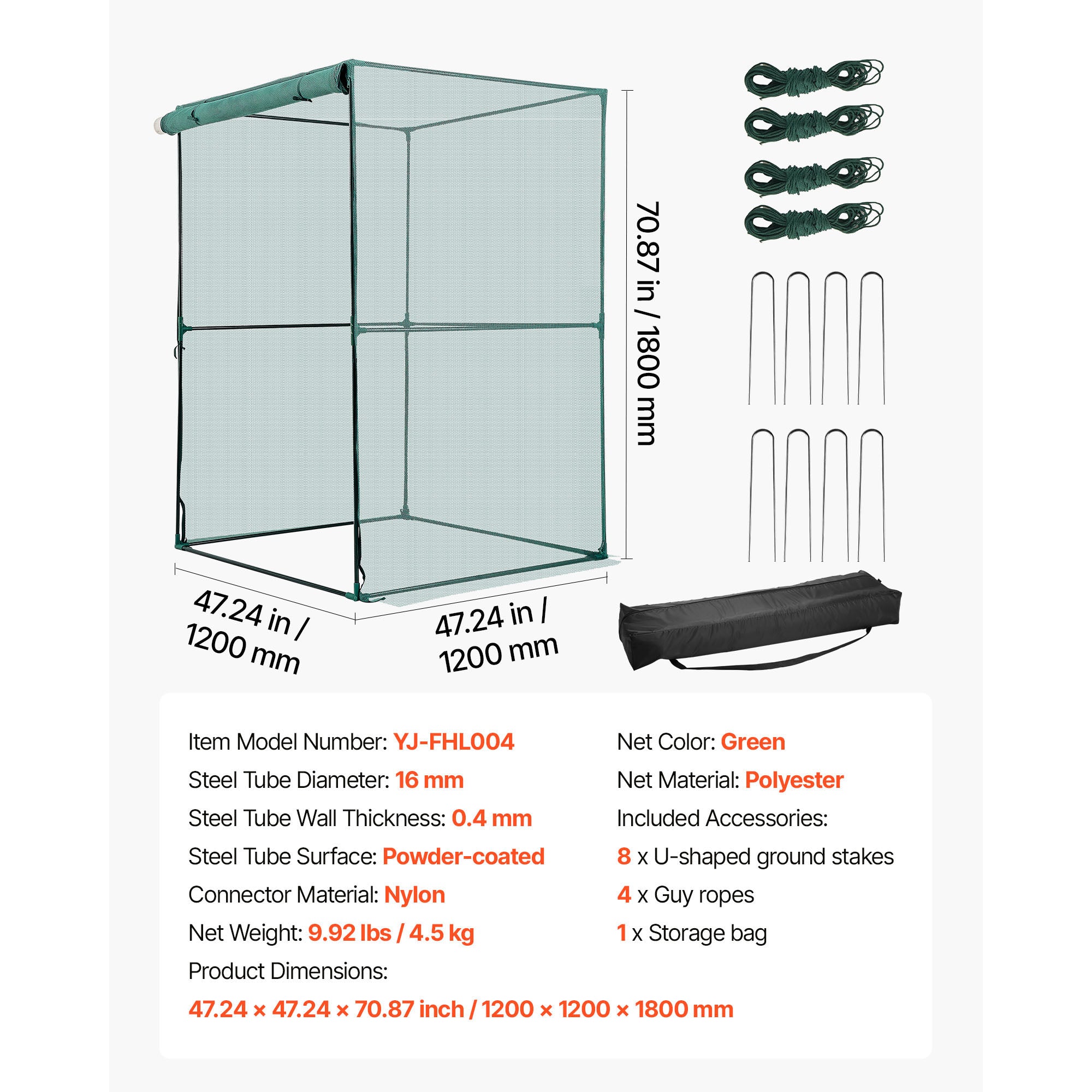 Crop Cage, 3.9 x 3.9 x 5.9 ft Plant Protection Tent with Zippered Door, Wind-Resistant Tall Crop Cage, Easy to Install, Outdoor Raised Bed Cover, Tomato Plant Netting for Garden Patio Lawn