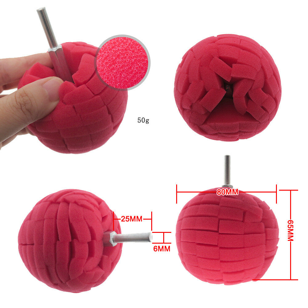 80mm Car Wheel Brush Sponge Ball Foam Buffing Pad Polishing Waxing Cleaning Tool