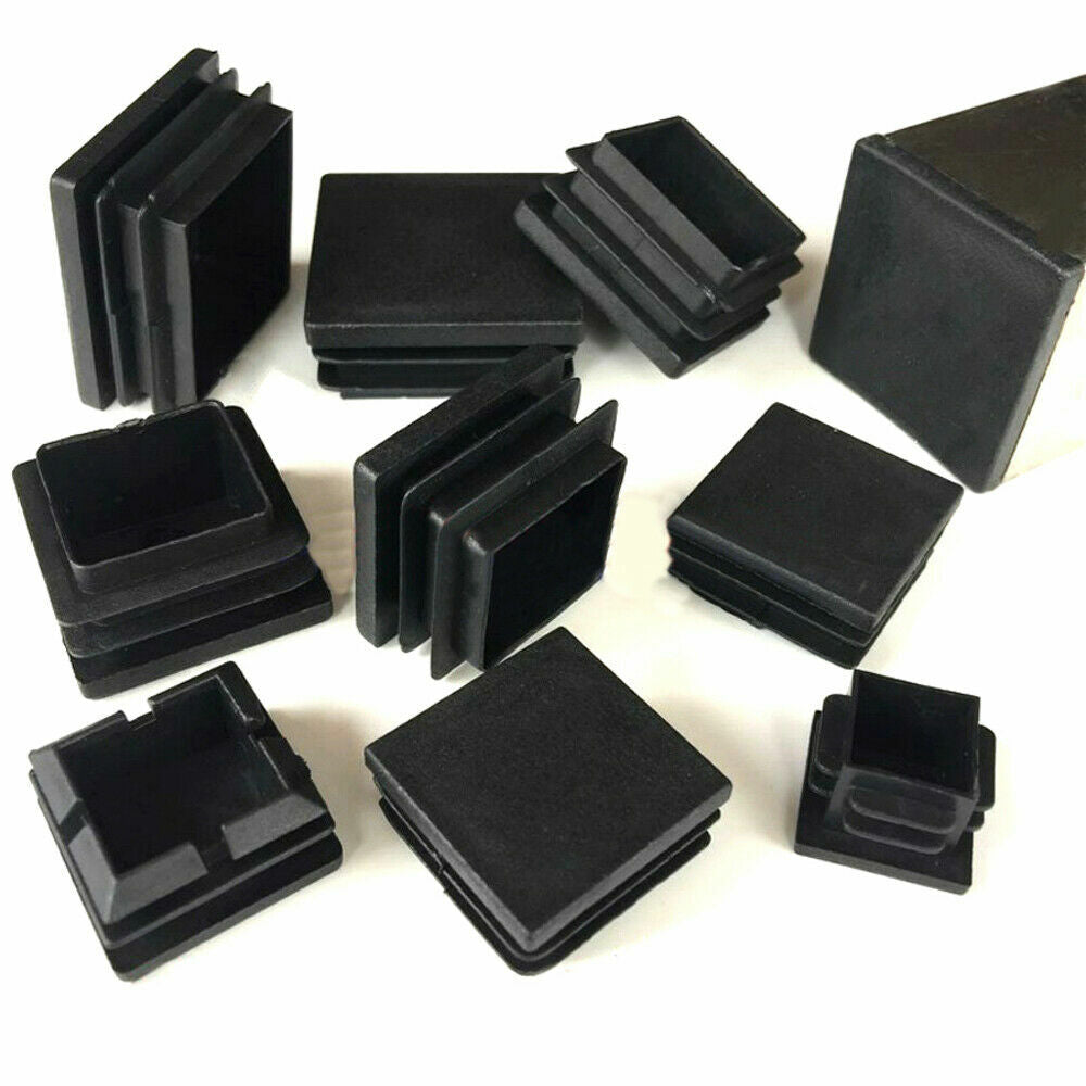 Black rectangle plastic blanking end caps, secure-fitting tube pipe inserts for insulation