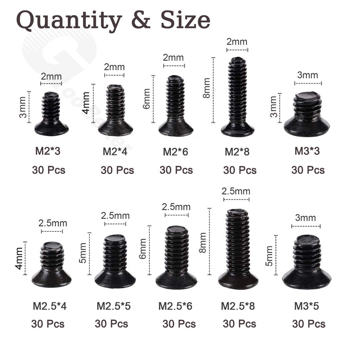 300Pcs M2/M2.5/M3 Cross Head Countersunk Screw Black Set for Computers Notebooks - HomeDIYer