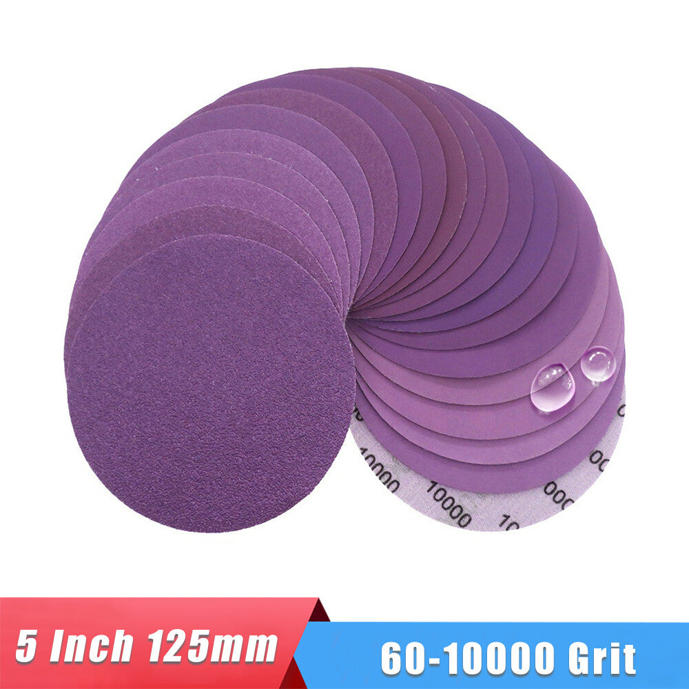 5 Inch 125mm Purple Sandpaper Wet And Dry Sanding Discs - Waterproof 60-10000 Grit for Home DIY Polishing (HomeDIYer)