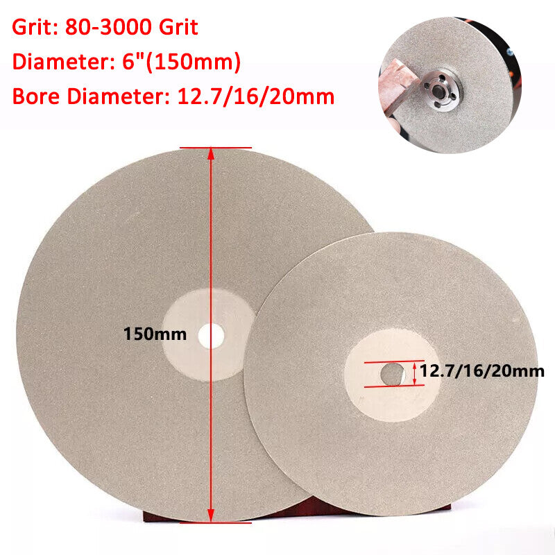 6 Inch 150mm Diamond Coated Flat Lap Wheel Polishing Grinding Disc 80-3000 Grit