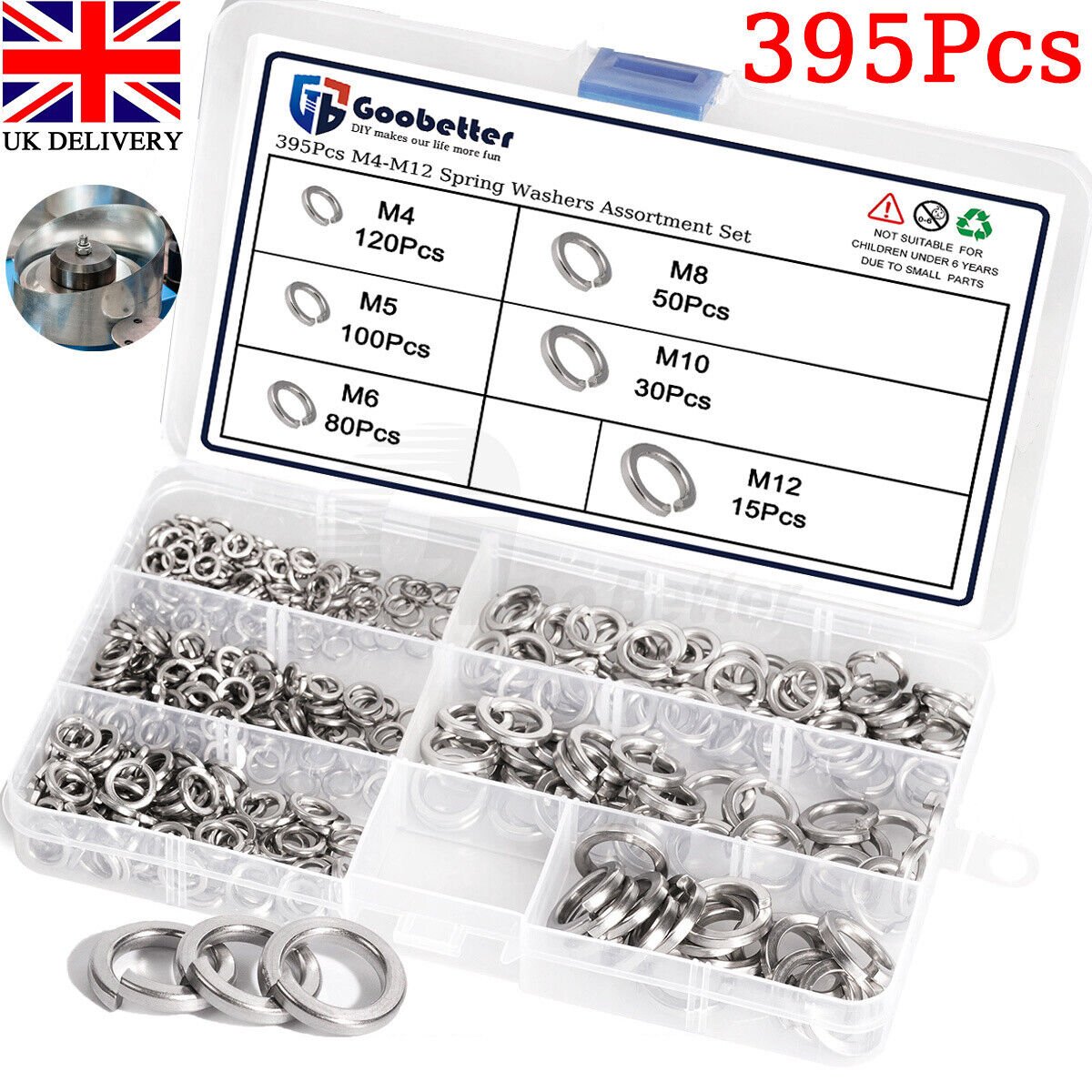 395Pcs Split Spring Washers Metric M4 - M12 Stainless Steel Set For Bolts & Screws - HomeDIYer
