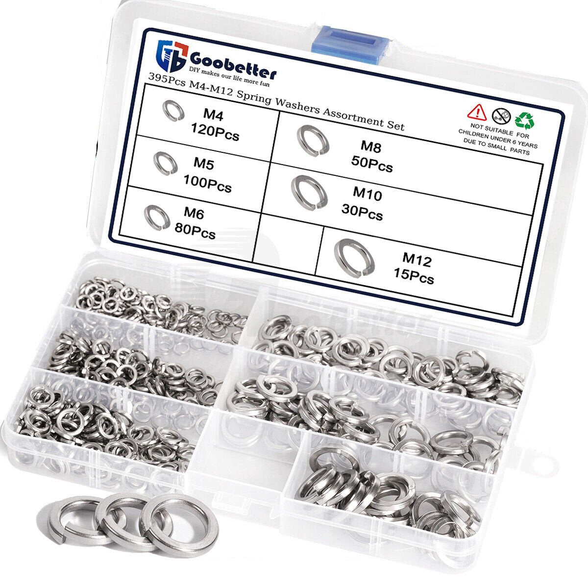 395Pcs Split Spring Washers Metric M4 - M12 Stainless Steel Set For Bolts & Screws - HomeDIYer