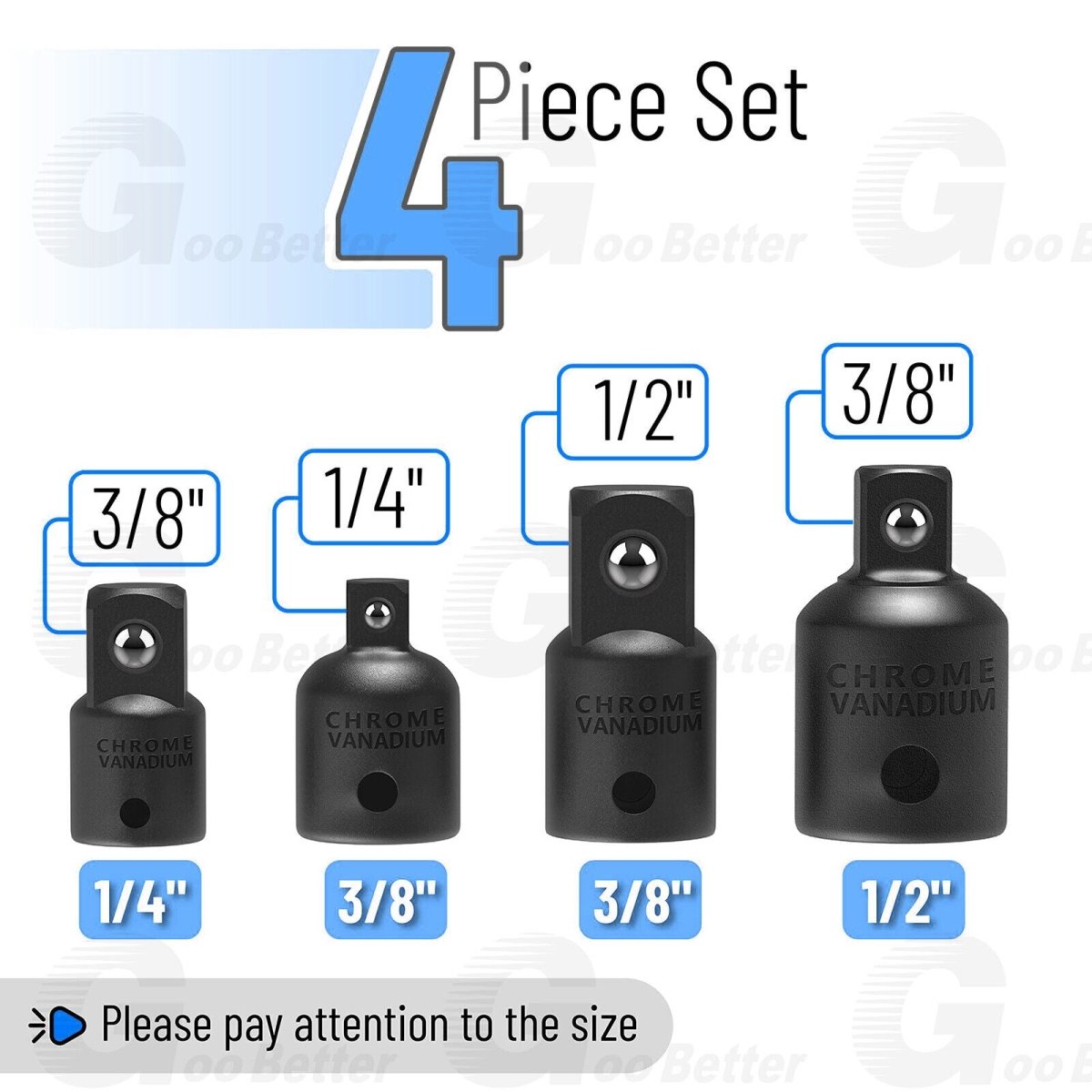 4 Pcs 3/8" to 1/4" 1/2 inch Air Impact Socket Adapter Set Drive Ratchet Reducer - HomeDIYer