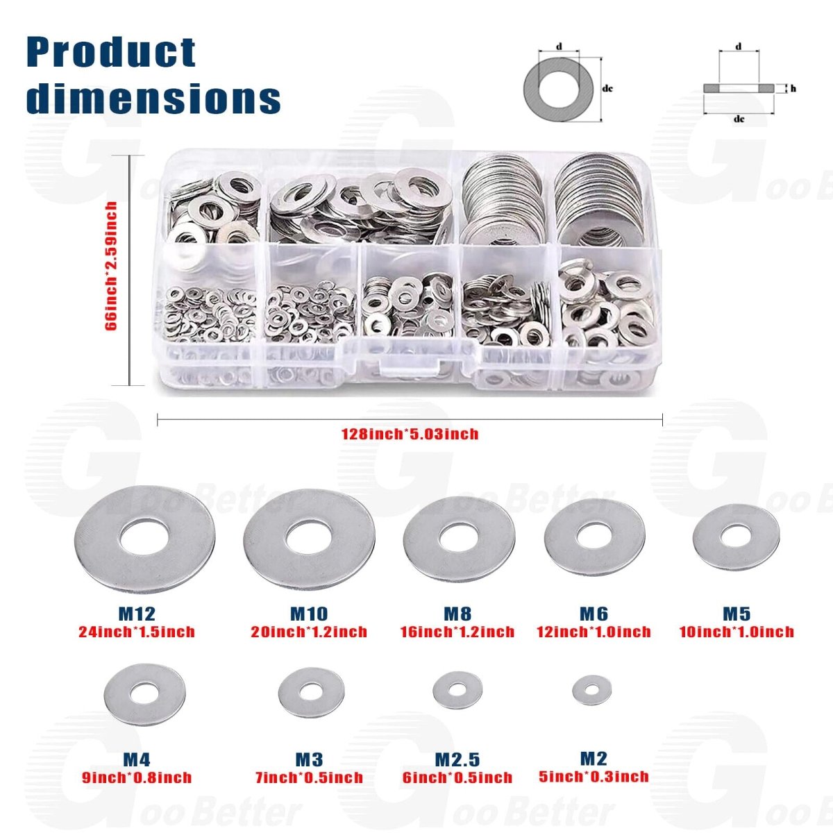 684Pcs Stainless Steel Flat Washers Kit Assorted Size M2 to M12 for Screws Bolts - HomeDIYer