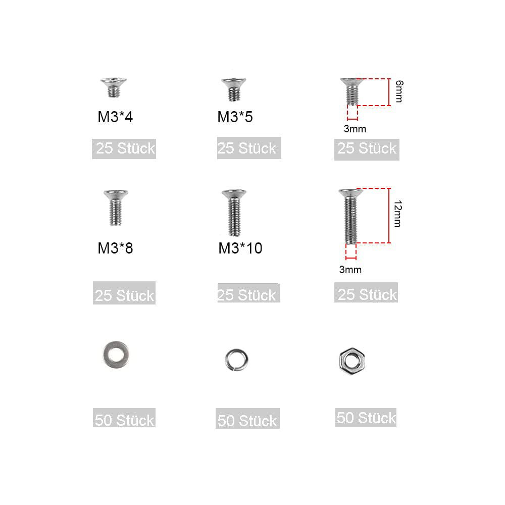 300 PCS M3 countersunk head screws cross nuts washers set stainless steel A2 - HomeDIYer