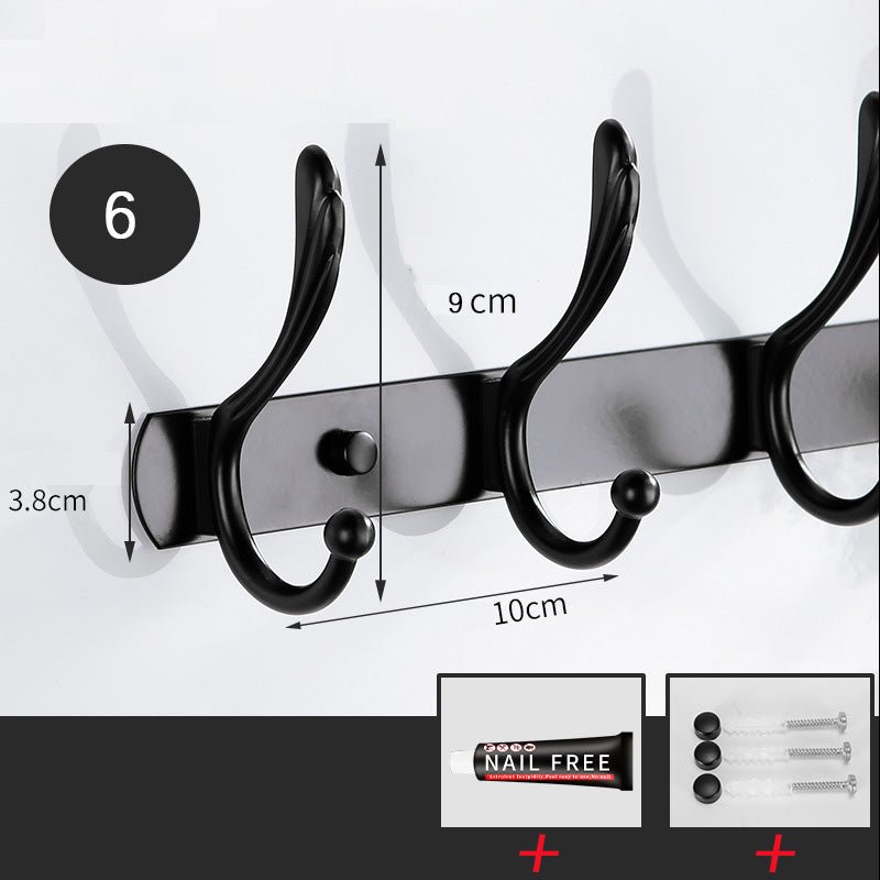 Stainless Steel Black Coat Hooks Drill Free Hanging Hooks Crested Tail 6 Hook - HomeDIYer