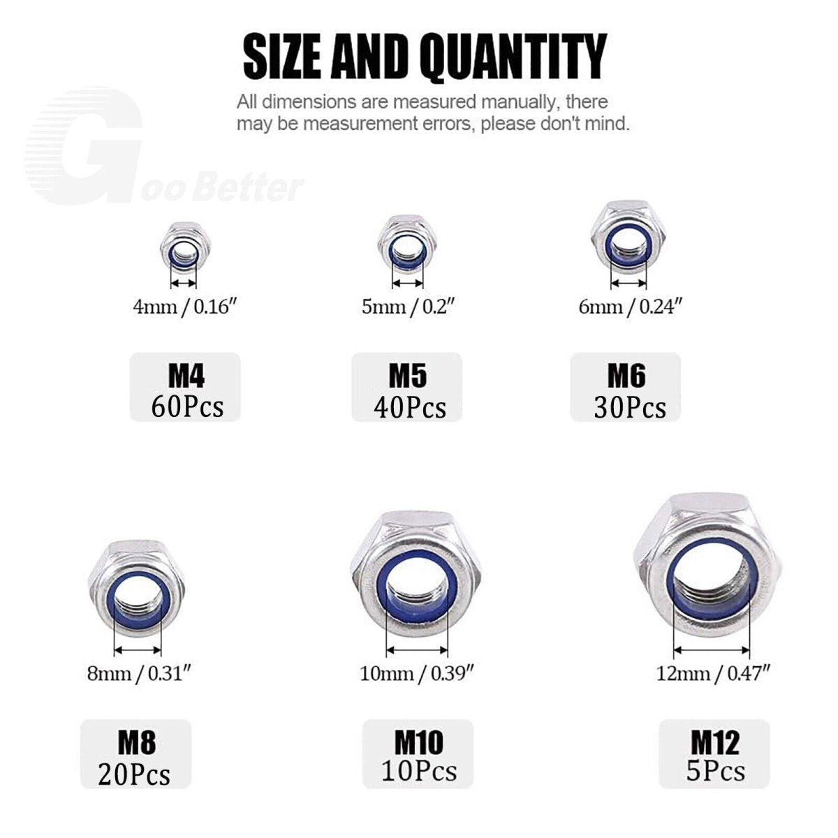 M4 M5 M6 M8 M10 M12 Nut Nylon Insert Lock Hex Nut Kits A2 Stainless Steel Metric - HomeDIYer