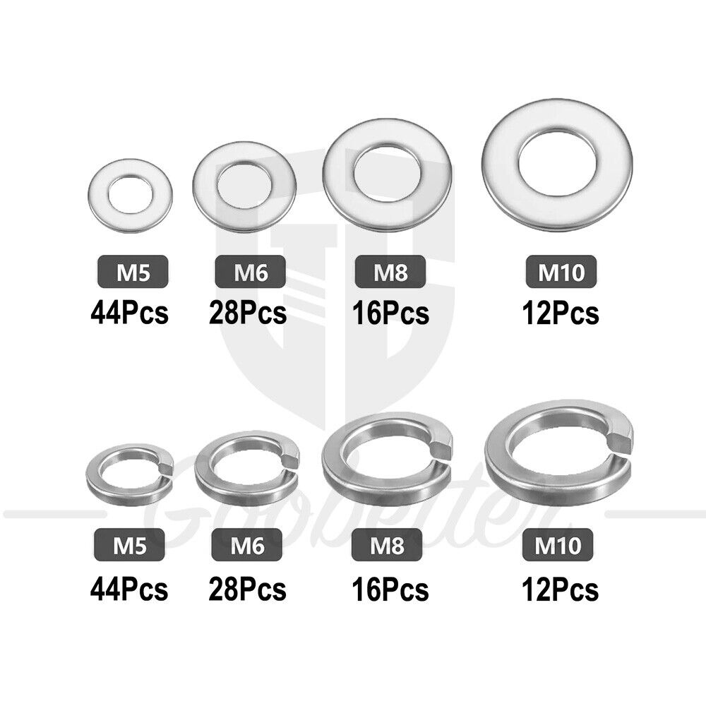 200pcs M5 - M10 Stainless Steel Flat Washer Spring Lock Washer Assortment Kit - HomeDIYer