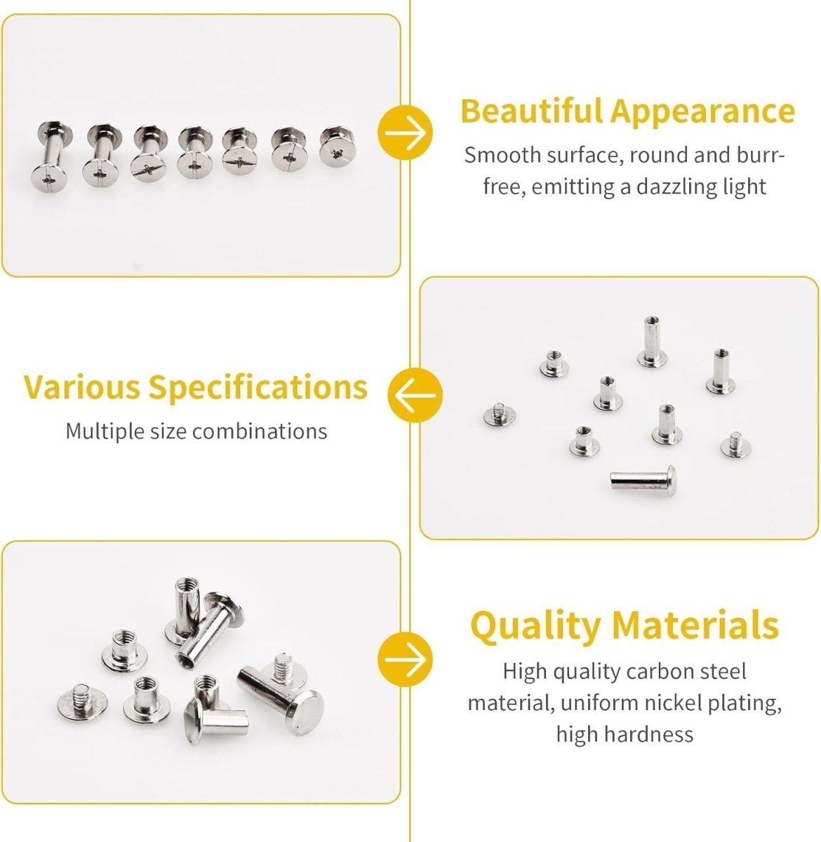 90pcs M5 Chicago Screw Set Binding Rivets Studs for Leather Craft Nickel Plating - HomeDIYer