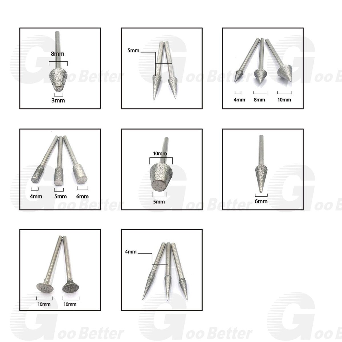 50Pcs Diamond Burr Stone Carving Grinding Bits 1/8'' Shank for Dremel Rotary Tool - HomeDIYer