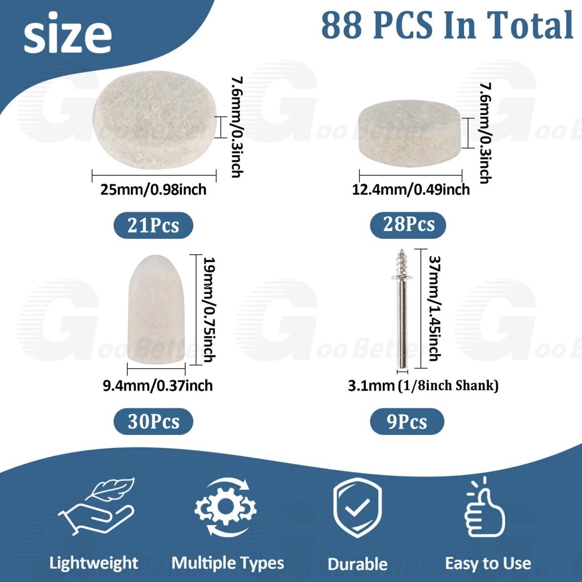 88Pcs dremel polishing kit Wool Buffing Pads Felt Rotary Tool Waxing - Head Wheel - HomeDIYer