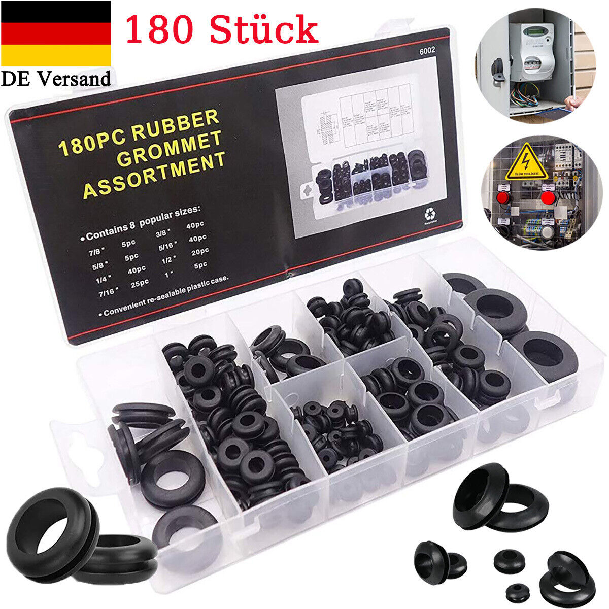 180 pcs rubber grommets cable grommet 3mm-18mm cable grommet set