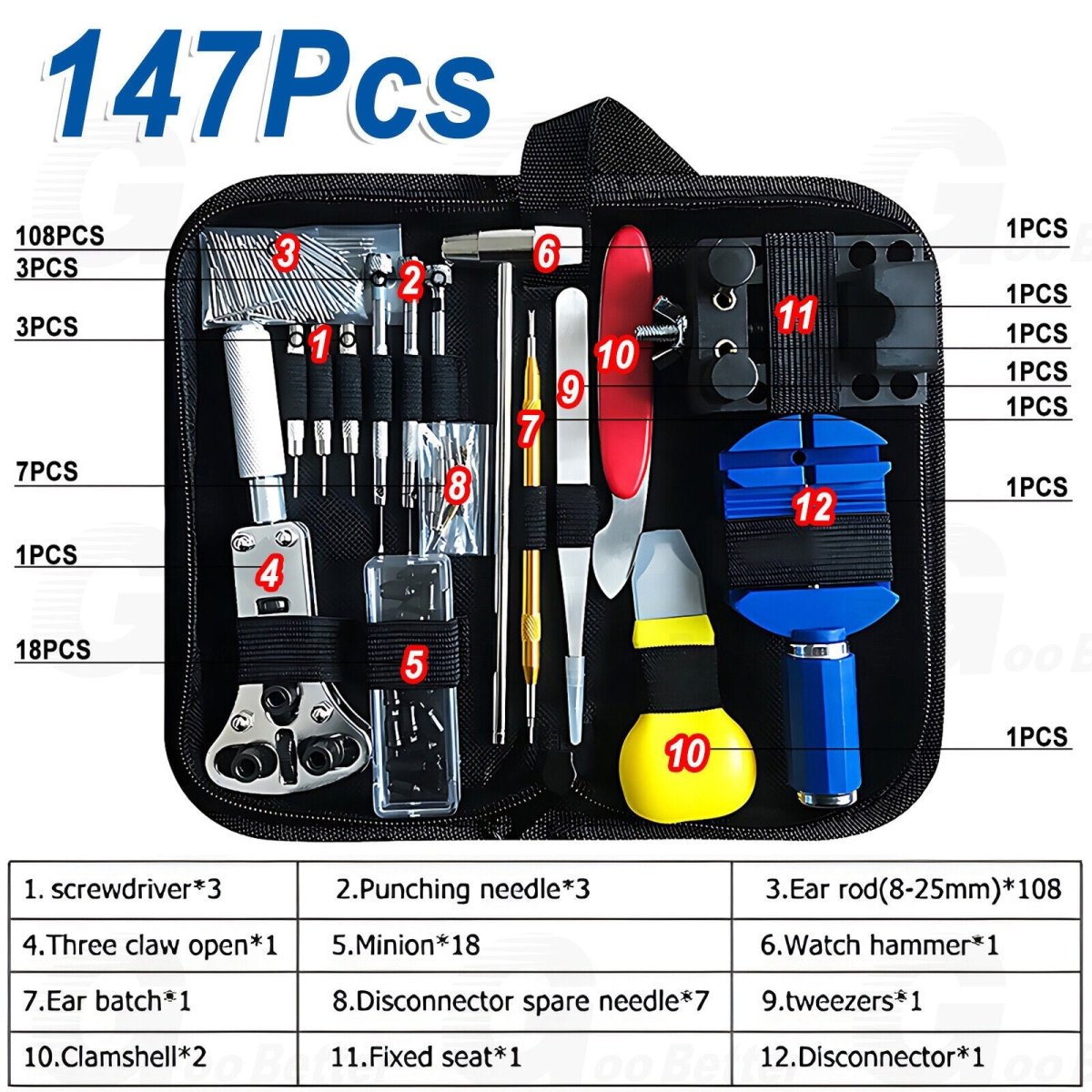 147 PCS Watch Repair Kit Watchmaker Back Case Remover Opener Link Pin Spring Bar - HomeDIYer