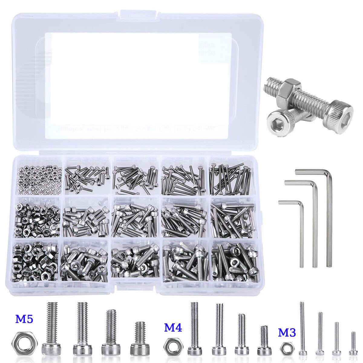 M3 M4 M5 cylinder head hexagon bolts nuts & Allen key set - HomeDIYer