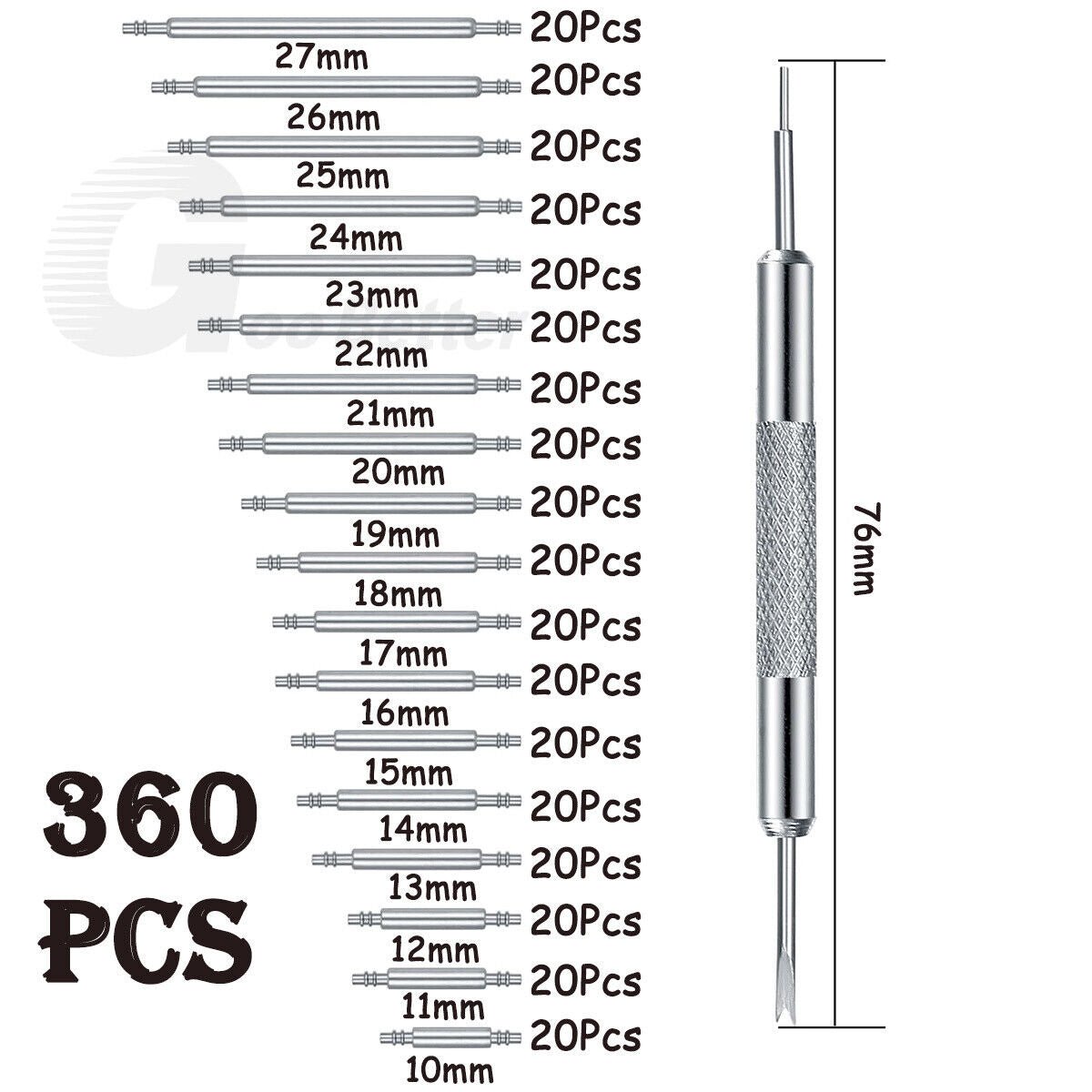 360x 10 - 27mm Watch Band Strap Spring Bars Stainless Steel Link Pins Repair Tool - HomeDIYer