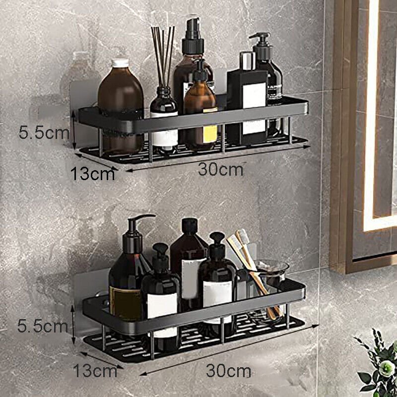 2 Shelves Shower Shelf Without Drilling Bathroom Shelf Aluminum Square Shower Shelf (Black) - HomeDIYer