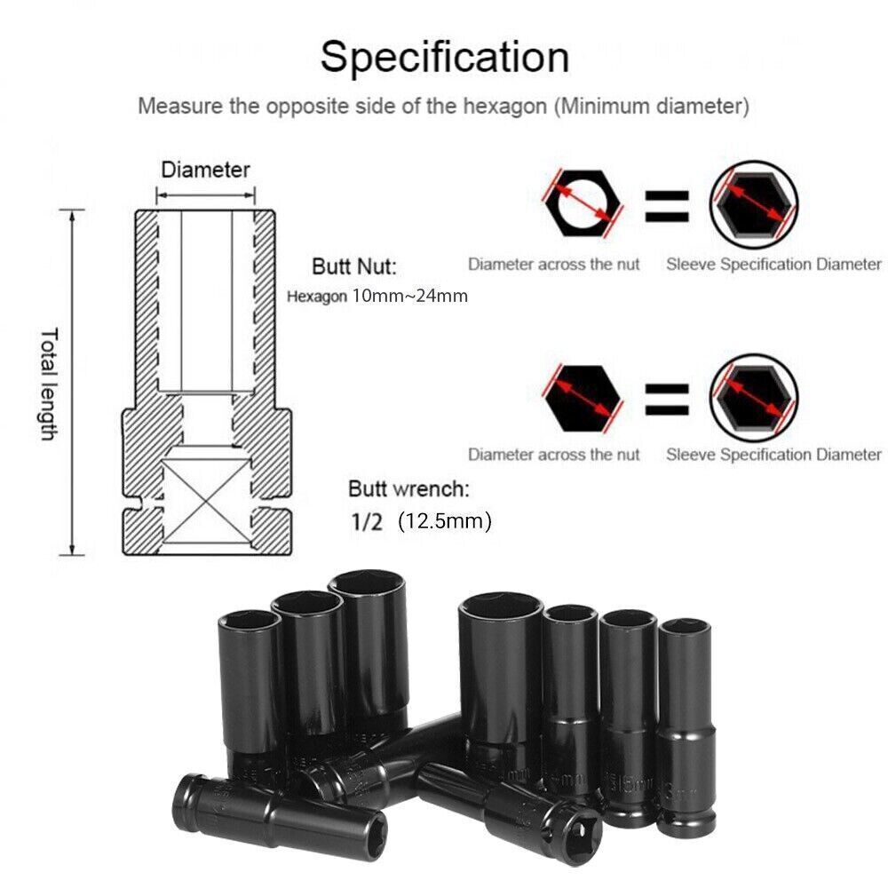 11PCS impact wrench socket 1/2” 10mm - 24mm socket set Socket set - HomeDIYer