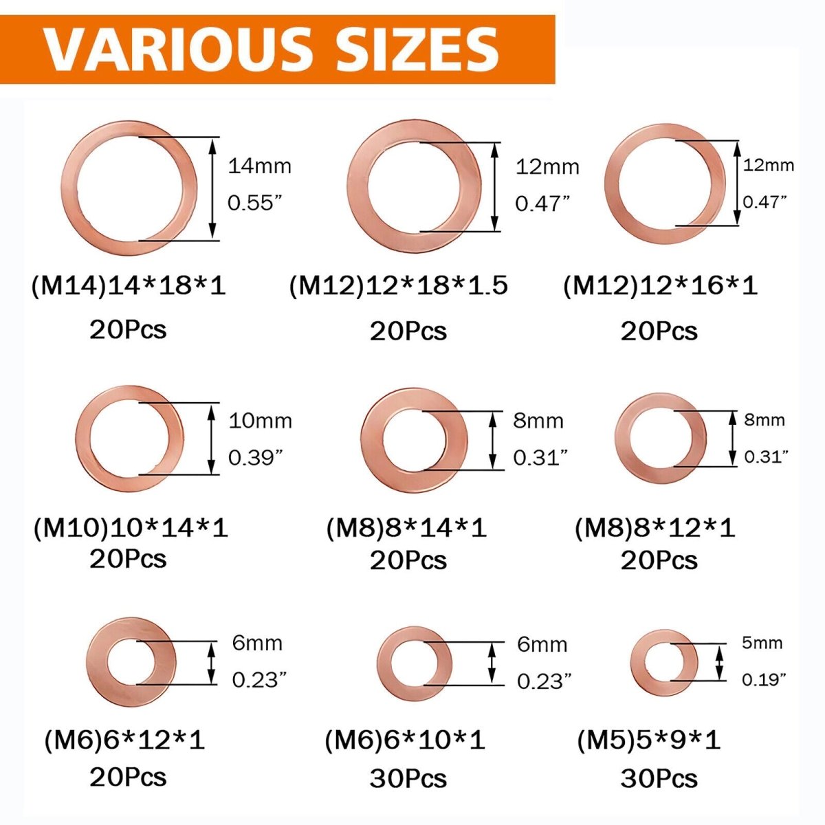 200PCS Gasket Crush Washers Set Assorted Solid Copper Car Engine Seal Flat Ring - HomeDIYer