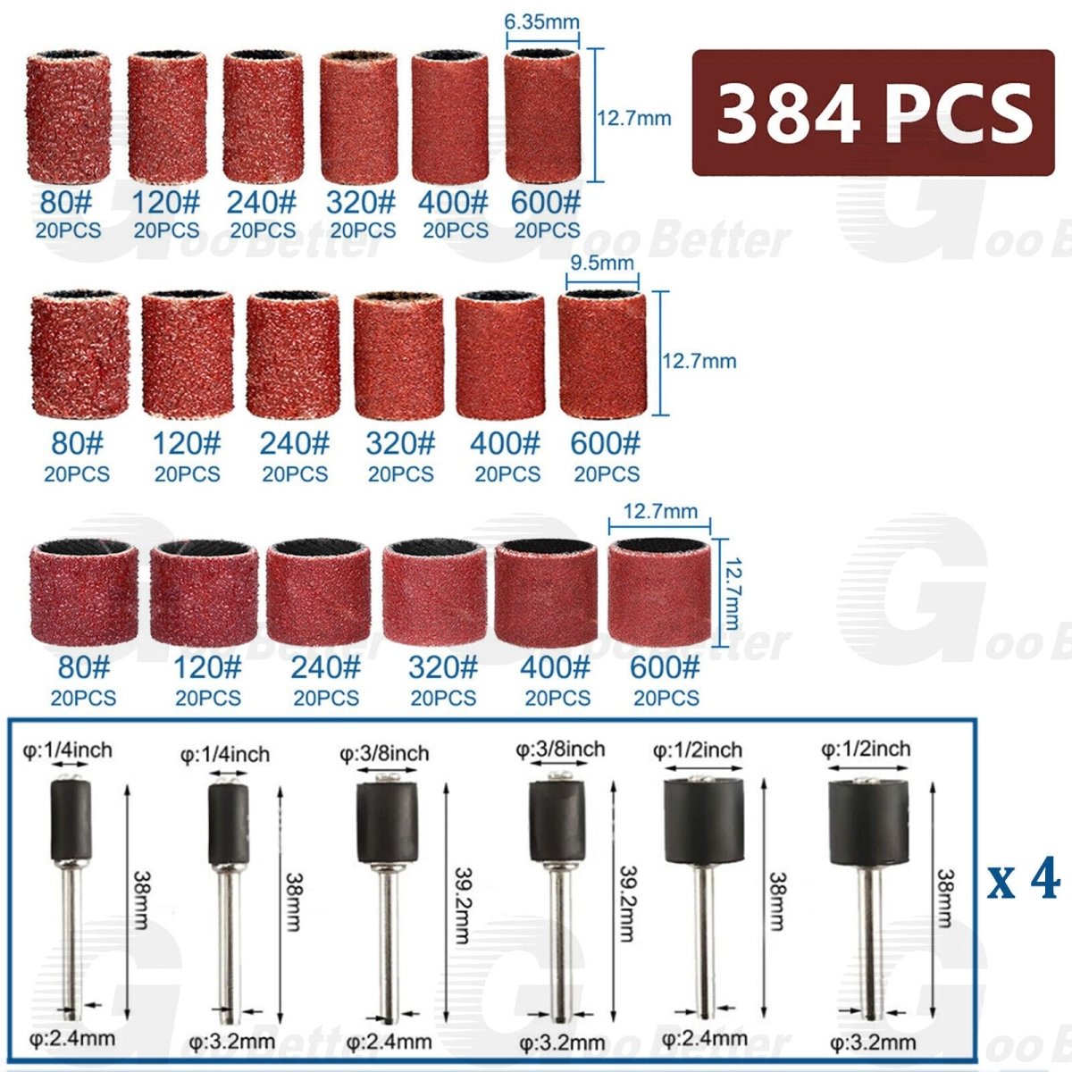 384Pcs Sanding Drum Kit Nail Sander Drill Bit For Dremel Accessories Rotary Tool - HomeDIYer