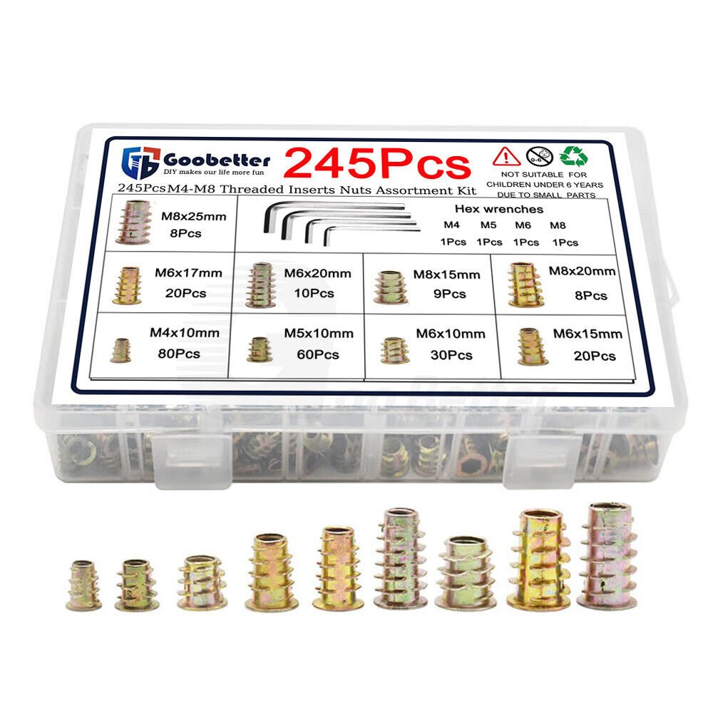 245x screw - in nuts threaded insert wood screw - in sockets M4 - M8 assortment set - HomeDIYer