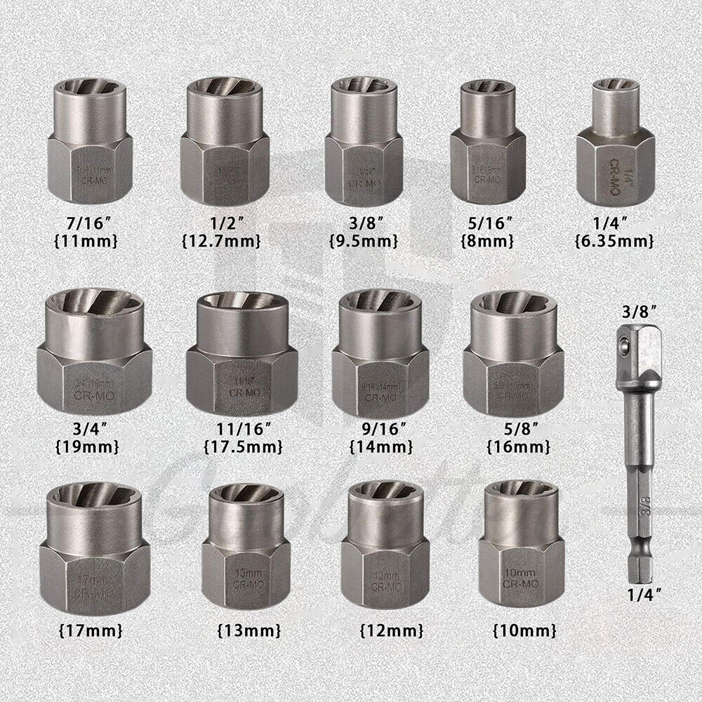 14Pcs Impact Bolt & Nut Remover Set Screw Bolt Nuts Extractor Socket Set Tool - HomeDIYer