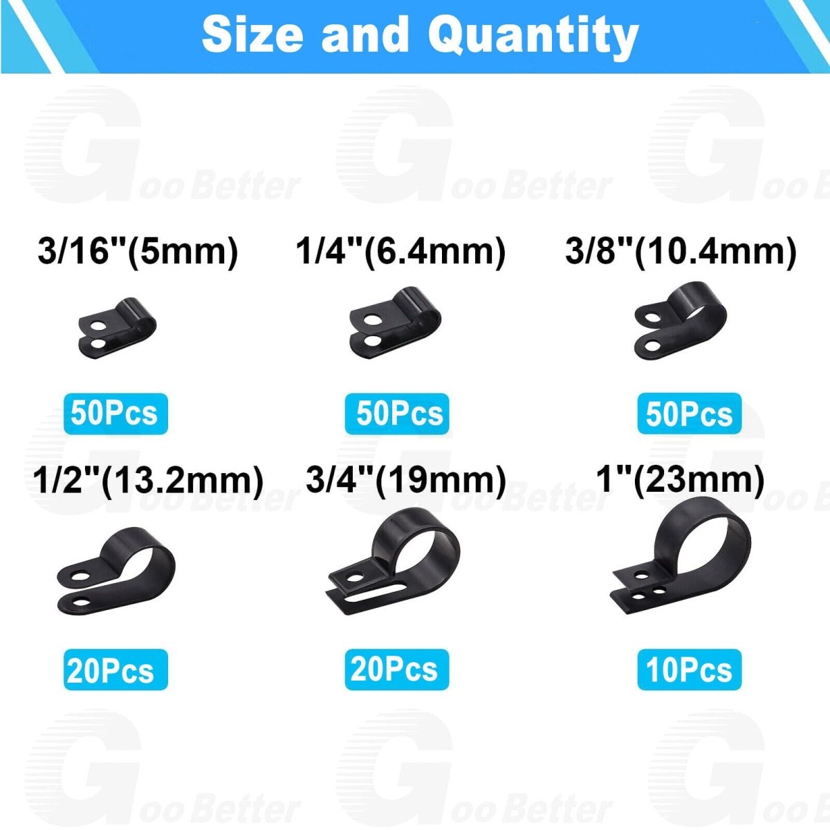 200Pcs Nylon Plastic P Clips Clamp Assortment Set for Wire Cable Pipe 5mm - 28mm - HomeDIYer