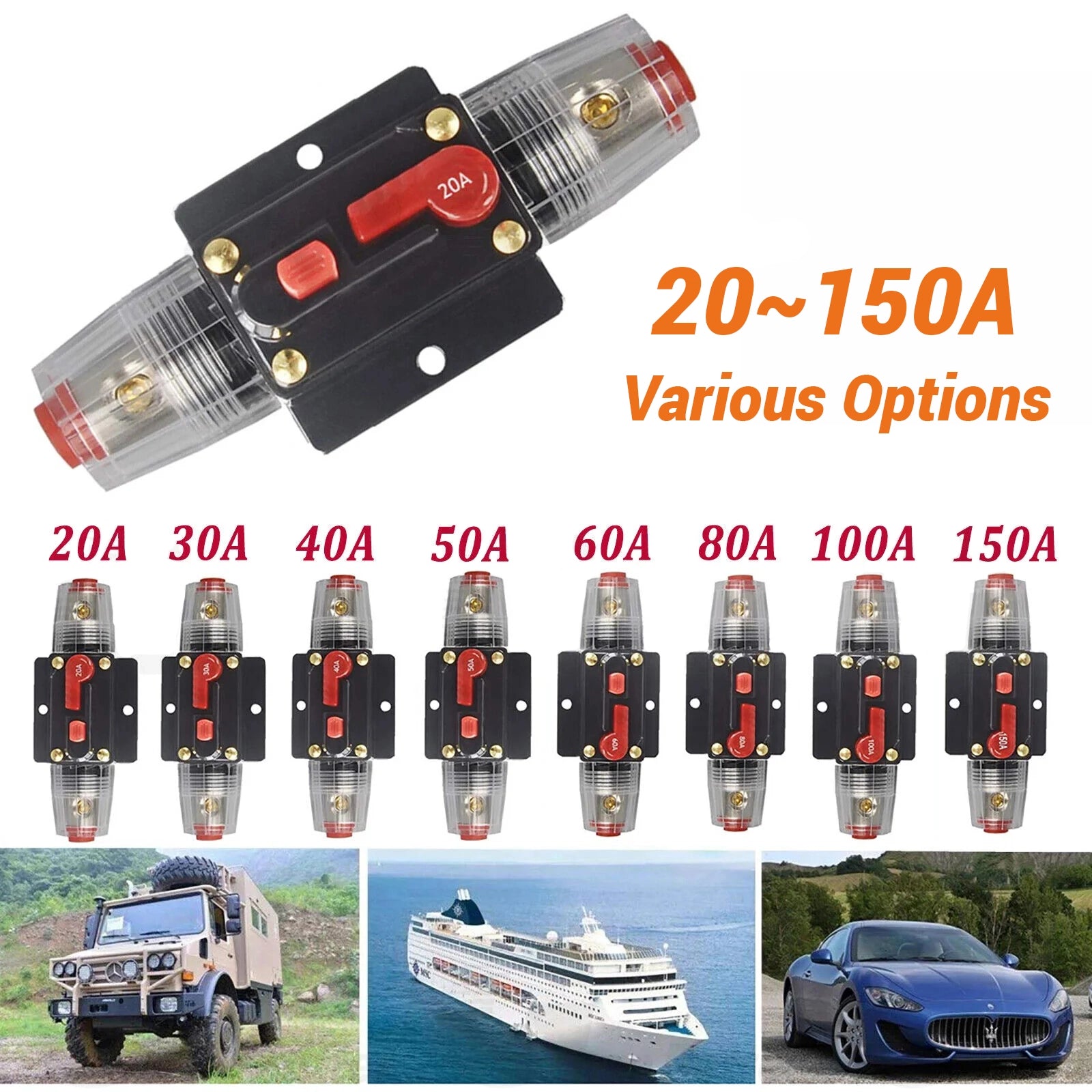 Home Solar System Waterproof Circuit Breaker Reset Fuse Inverter DC 12V - 24V - HomeDIYer