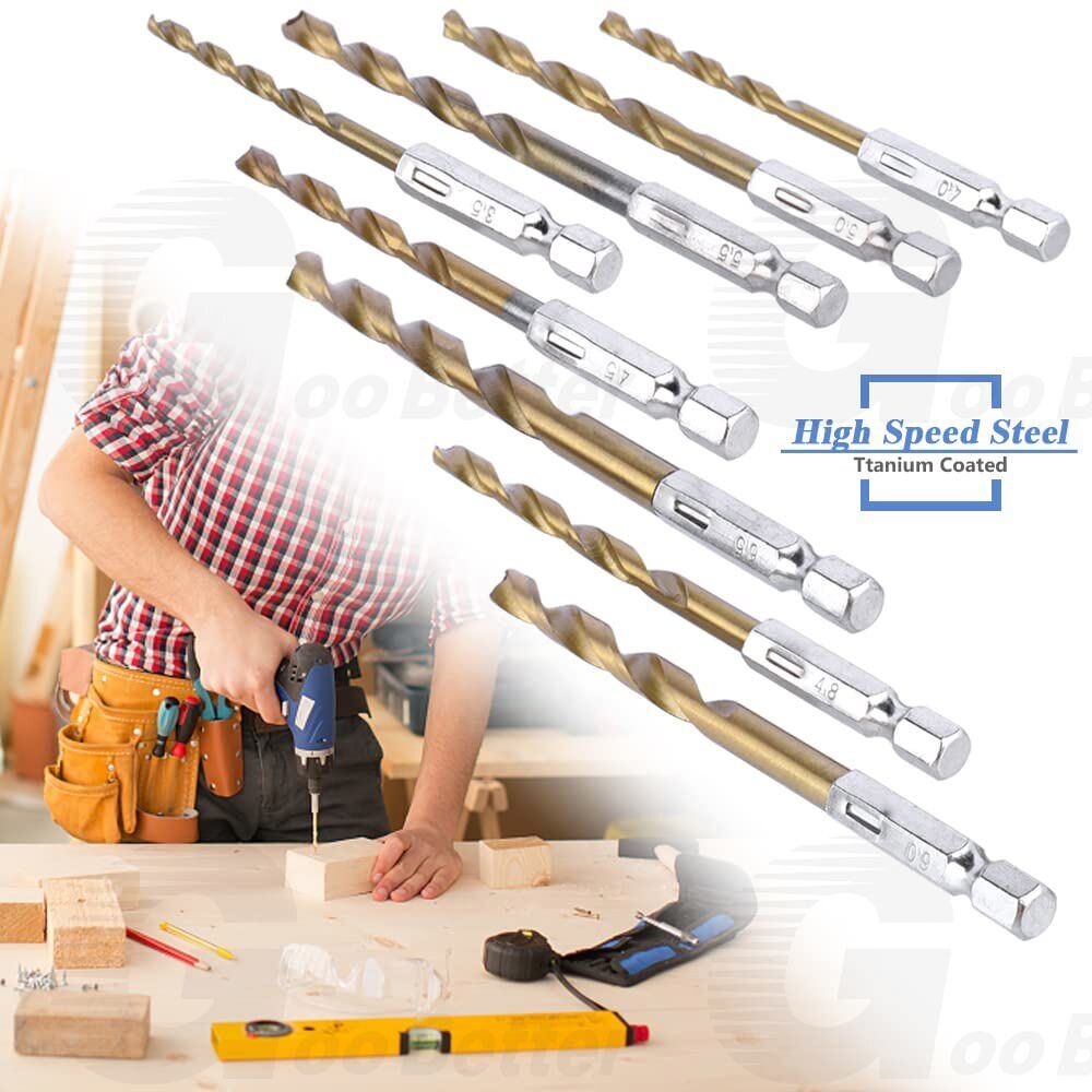 HSS Titanium Coated Twist Drill Bit Set 1/4” Hex Shank 1.5 - 6.5mm For wood Metal - HomeDIYer