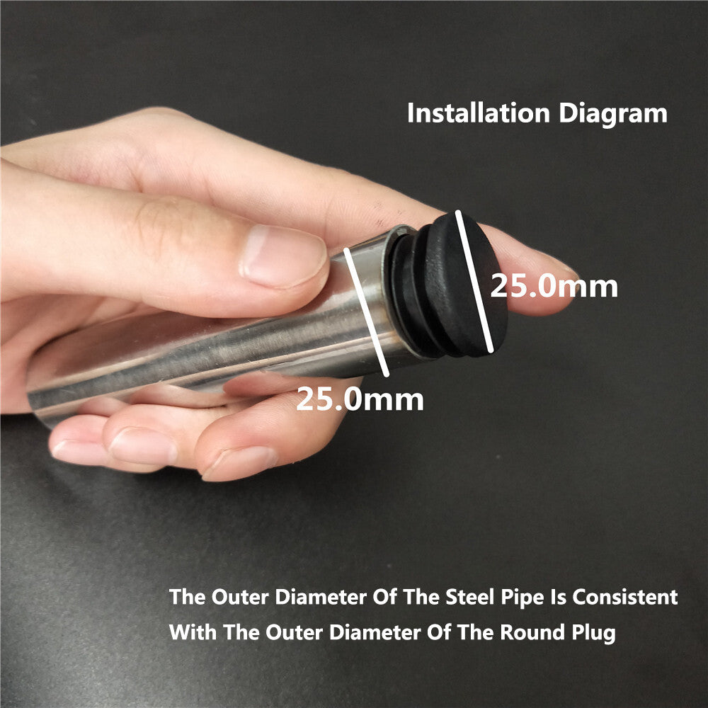 Close-up of black plastic tube end caps—12mm-76mm, round blanking plugs for pipe insulation