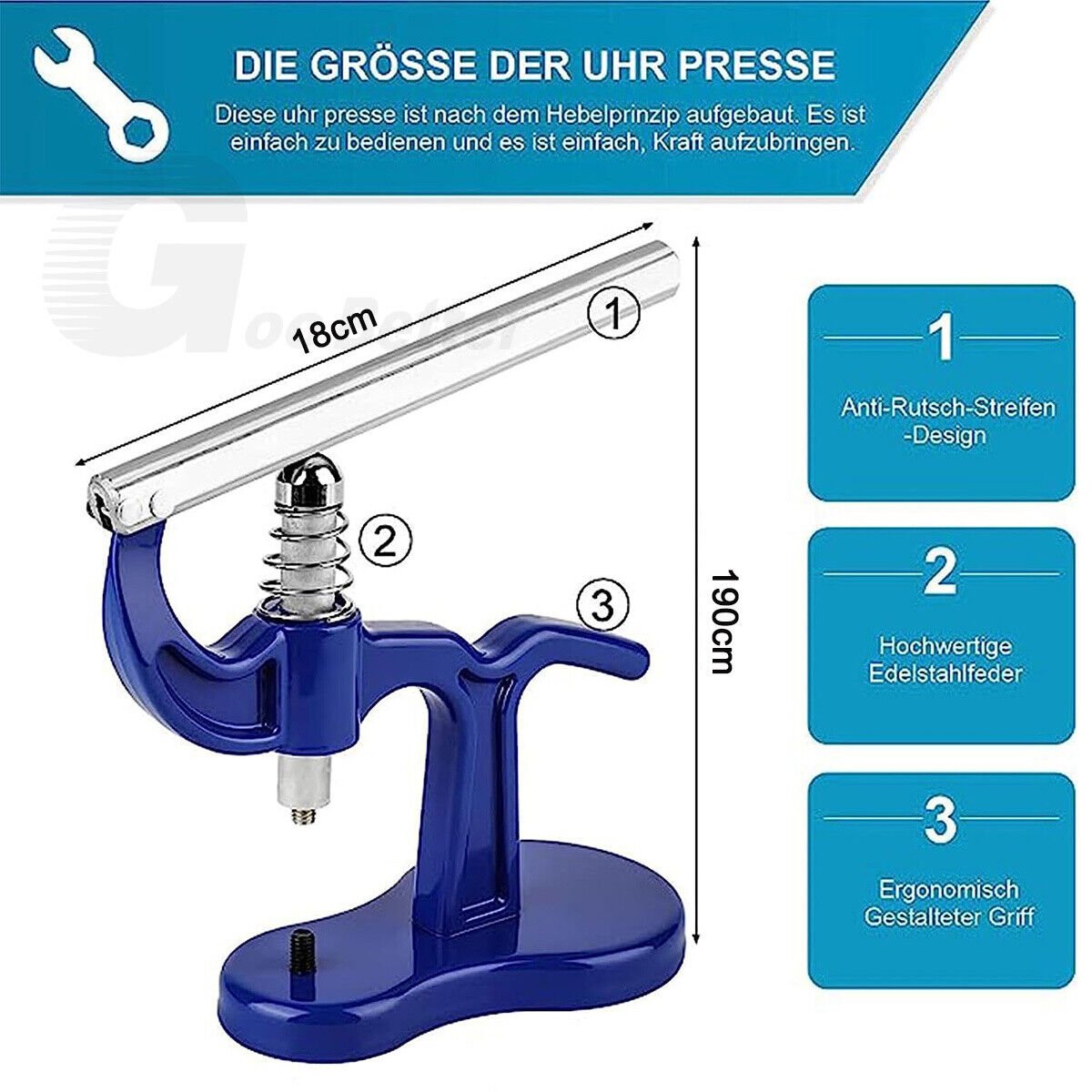Watch Press Set - Watch Back Case Closer - Glass Fitting Watchmaker Repair Tool Kit. with 12 Snap on Fitting Dies/Moulds - HomeDIYer