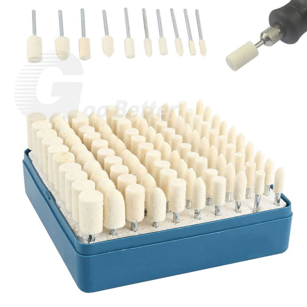 100pcs Wool Felt Polishing Heads 4mm - 10mm Set For Dremel Drill - HomeDIYer