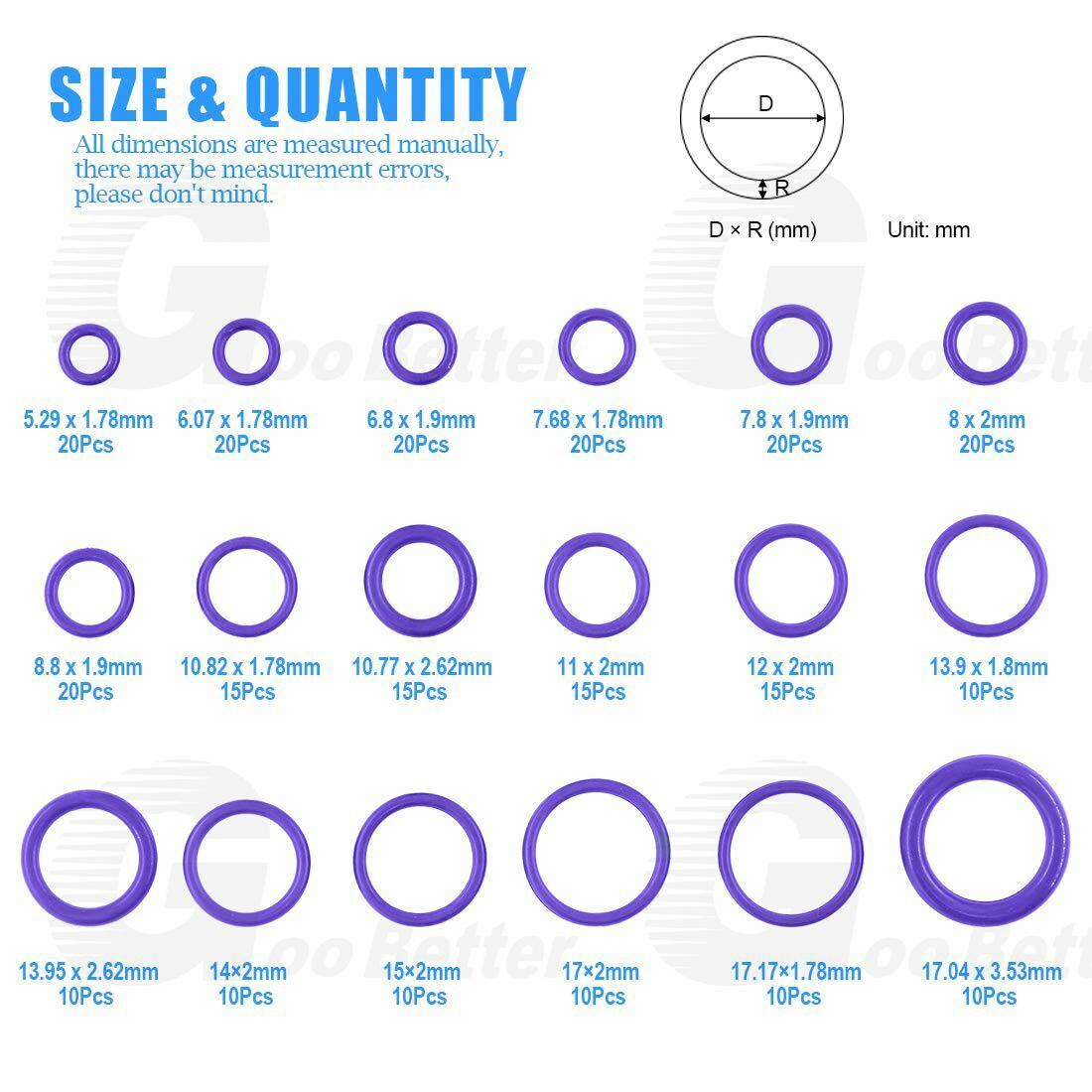 270x O - Ring Assortment Set A/C System R134a Automotive Seal Rubber Gasket Kit - HomeDIYer