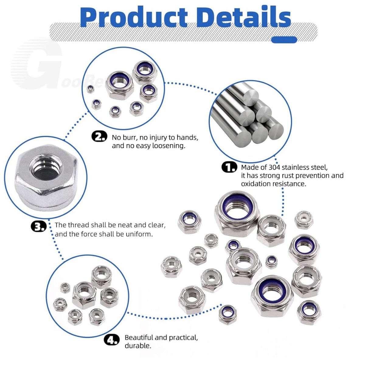 M4 M5 M6 M8 M10 M12 Nut Nylon Insert Lock Hex Nut Kits A2 Stainless Steel Metric - HomeDIYer