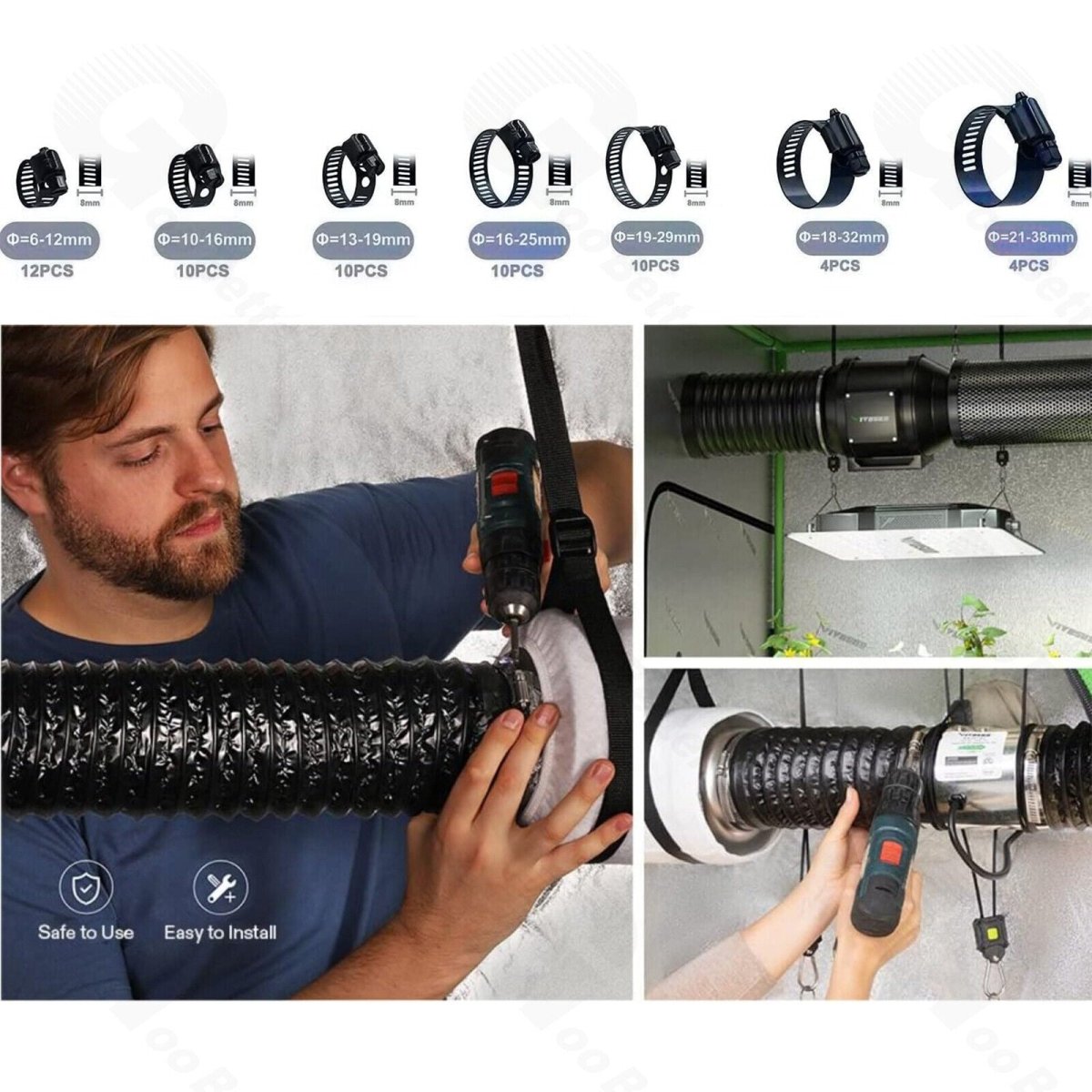 60 Pcs Stainless Steel Pipe Hose Clamp Kit Worm Driver Jubilee Clips Set Black - HomeDIYer