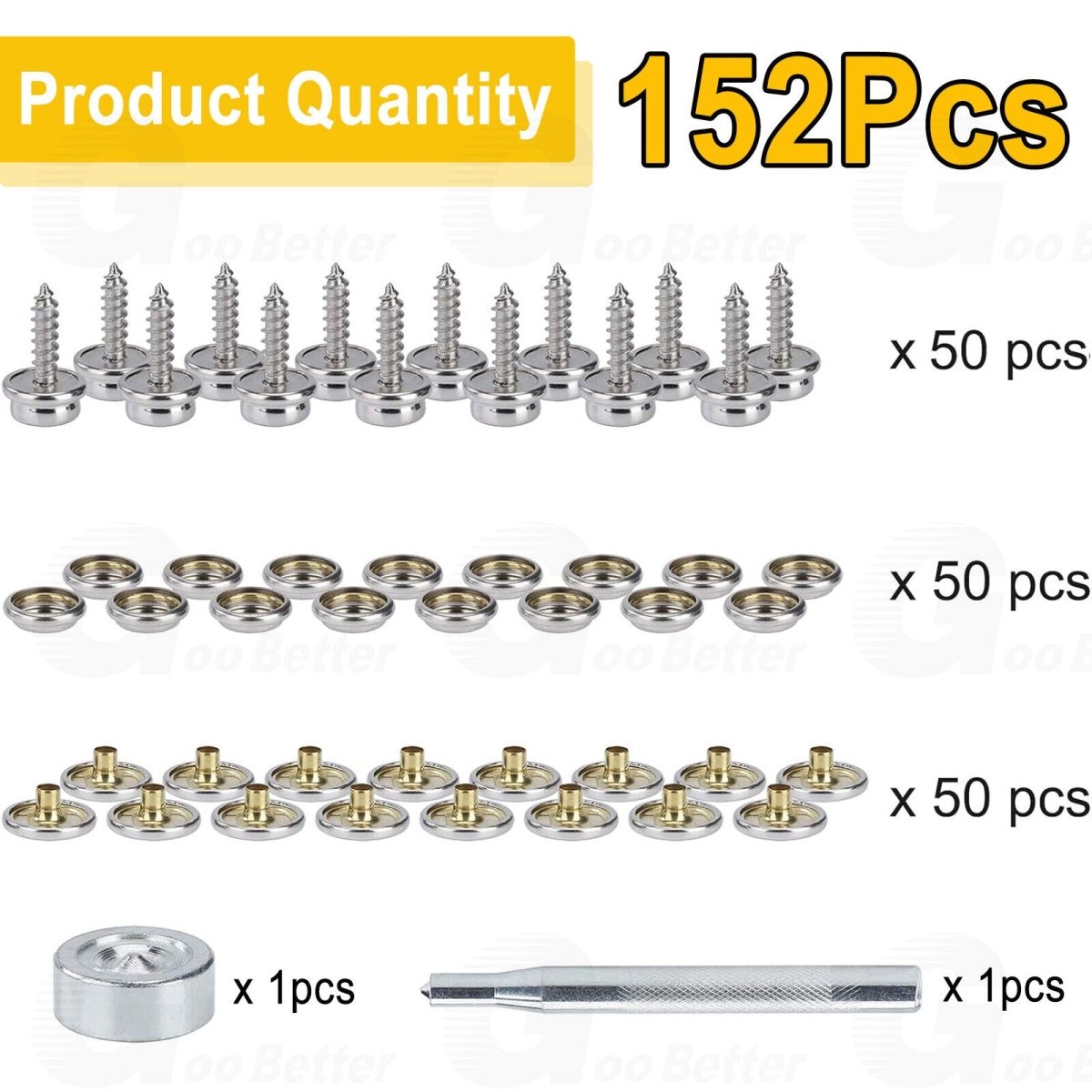152pcs Snap Fasteners Press Studs Kit Poppers Buttons Tool Set Heavy Duty 15mm - HomeDIYer