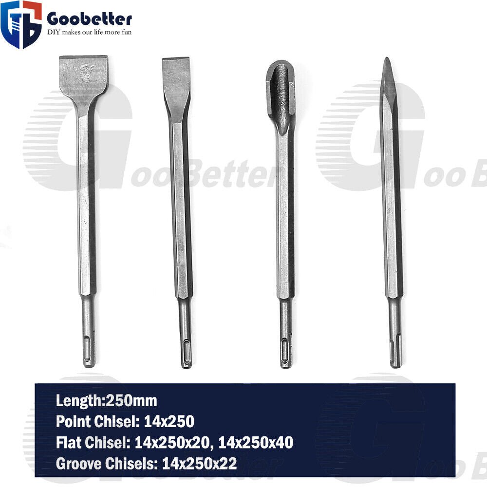 17x SDS Plus Rotary Hammer Drill Bit Chisels Set Concrete Stone with Plastic Box - HomeDIYer