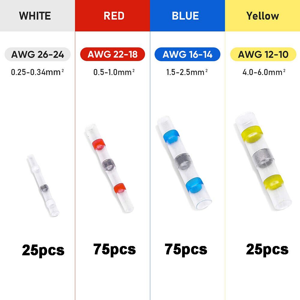 200pcs Solder Sleeve Seal Heat Shrink Butt Wire Connectors Terminals Waterproof - HomeDIYer