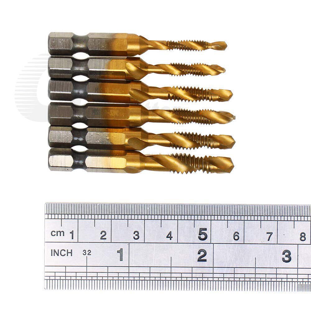 6Pcs HSS Drill Spiral Tap Bits M3 - M10 Hex Shank 1/4'' Metric Thread Cutter Set - HomeDIYer